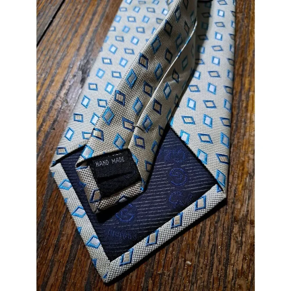 New Galo Cossinni Handmade Silk Tan Teal Mens Dress Neck Tie NWT